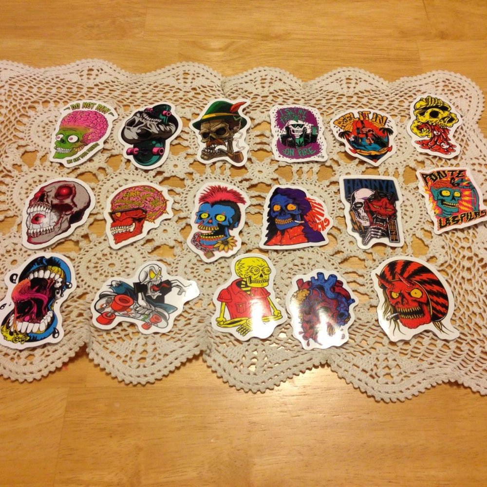 Skulls,  psychedelic colors, Stickers